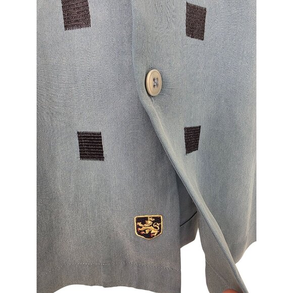 Nat Nast Y2K Silk Camp Shirt Men XL Rain Blue Black Embroider Retro Bowling Styl - Picture 8 of 13